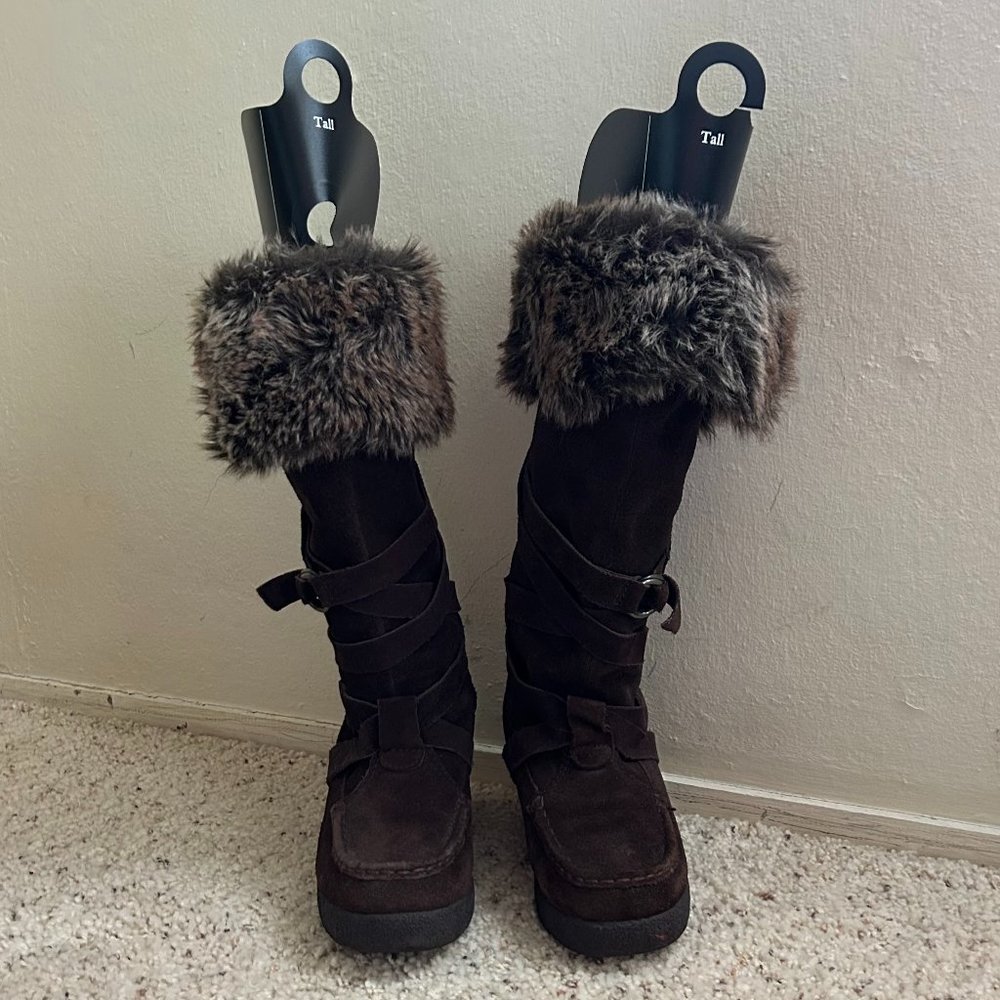 Report Endless Dark Brown Suede Boots with Wedge Heel Size 7.5.